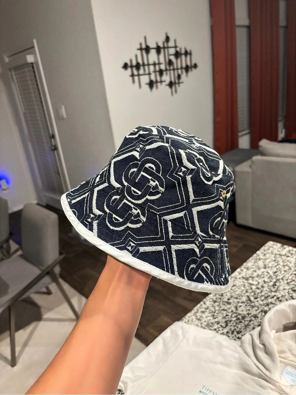 Casablanca Monogram Jacquard Bucket Hat | Blue & White | Small